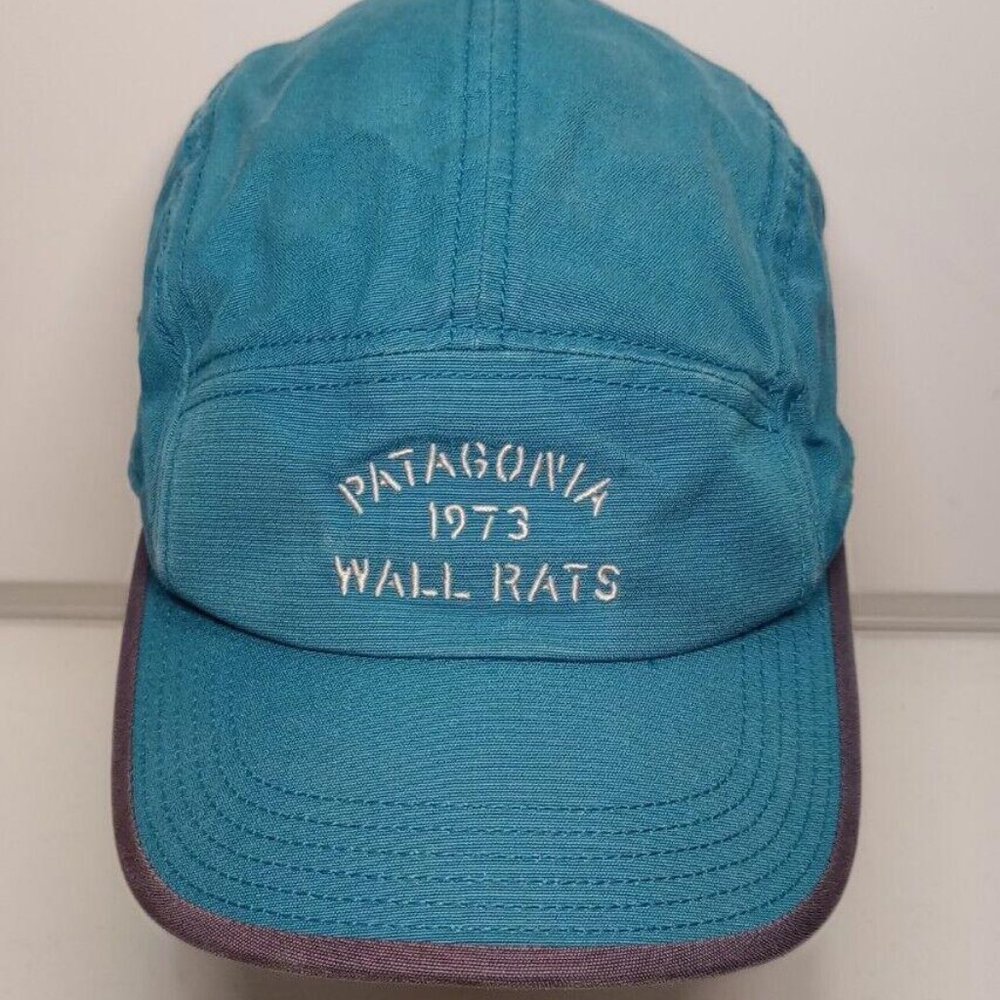 Patagonia 1973 Wall Rats Teal Blue 5 Panel Maclure Cotton Canvas Camper Hat Cap